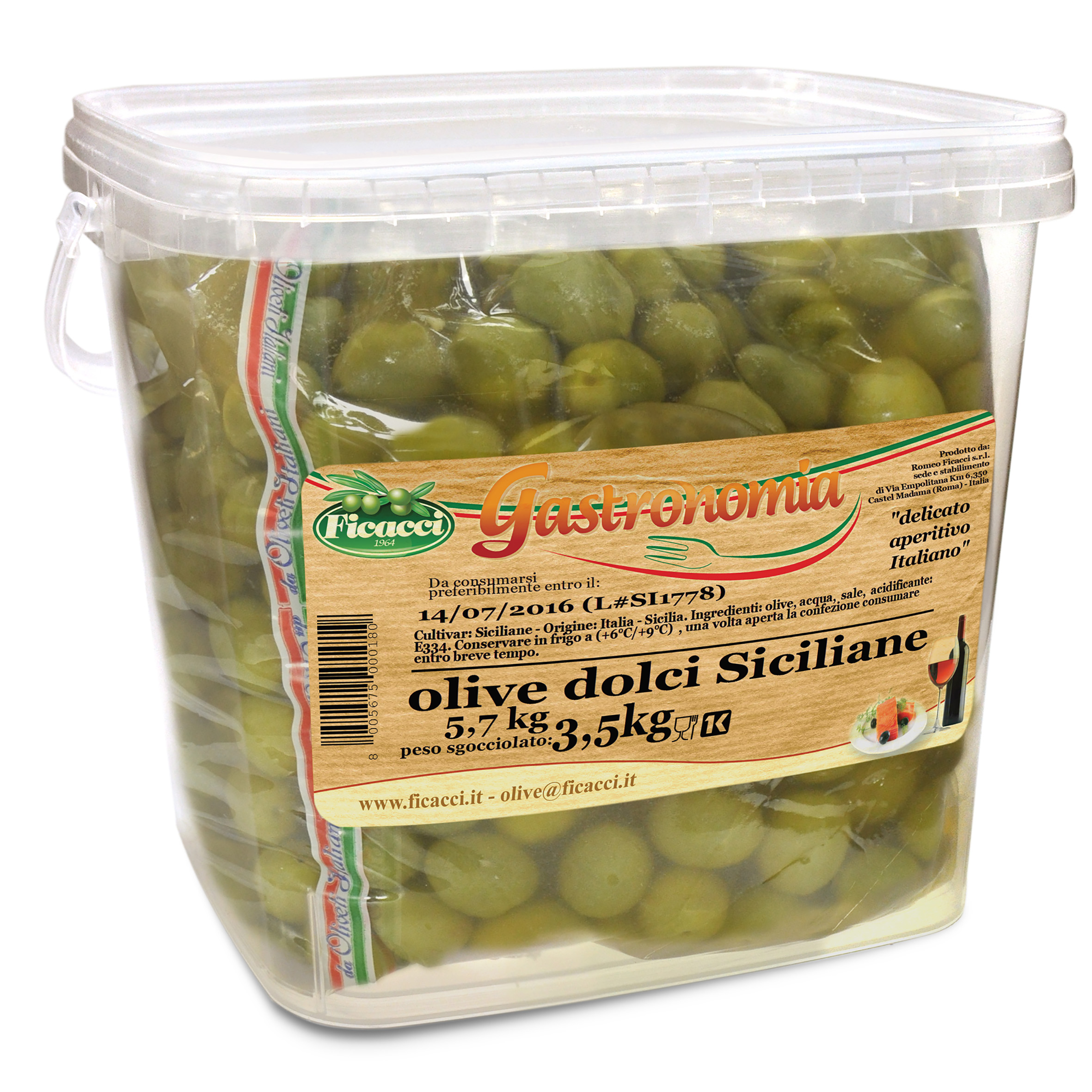 OLIVES VERTES DOUCES SICILE MOYENNES  3.5KG NET
