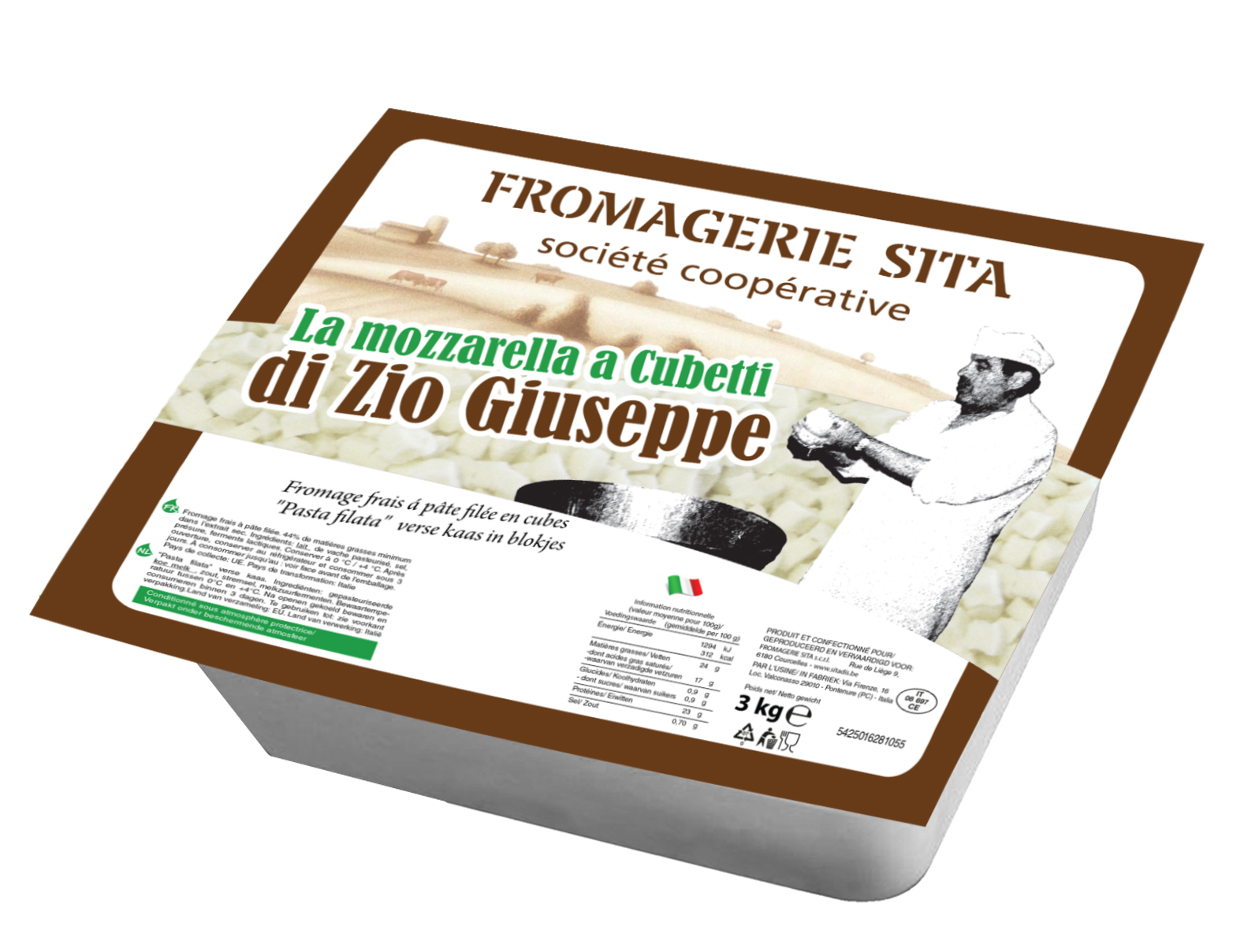 MOZZA CUBES ZIO GIUSEPPE 3KG - 100% - LAIT 100% IT