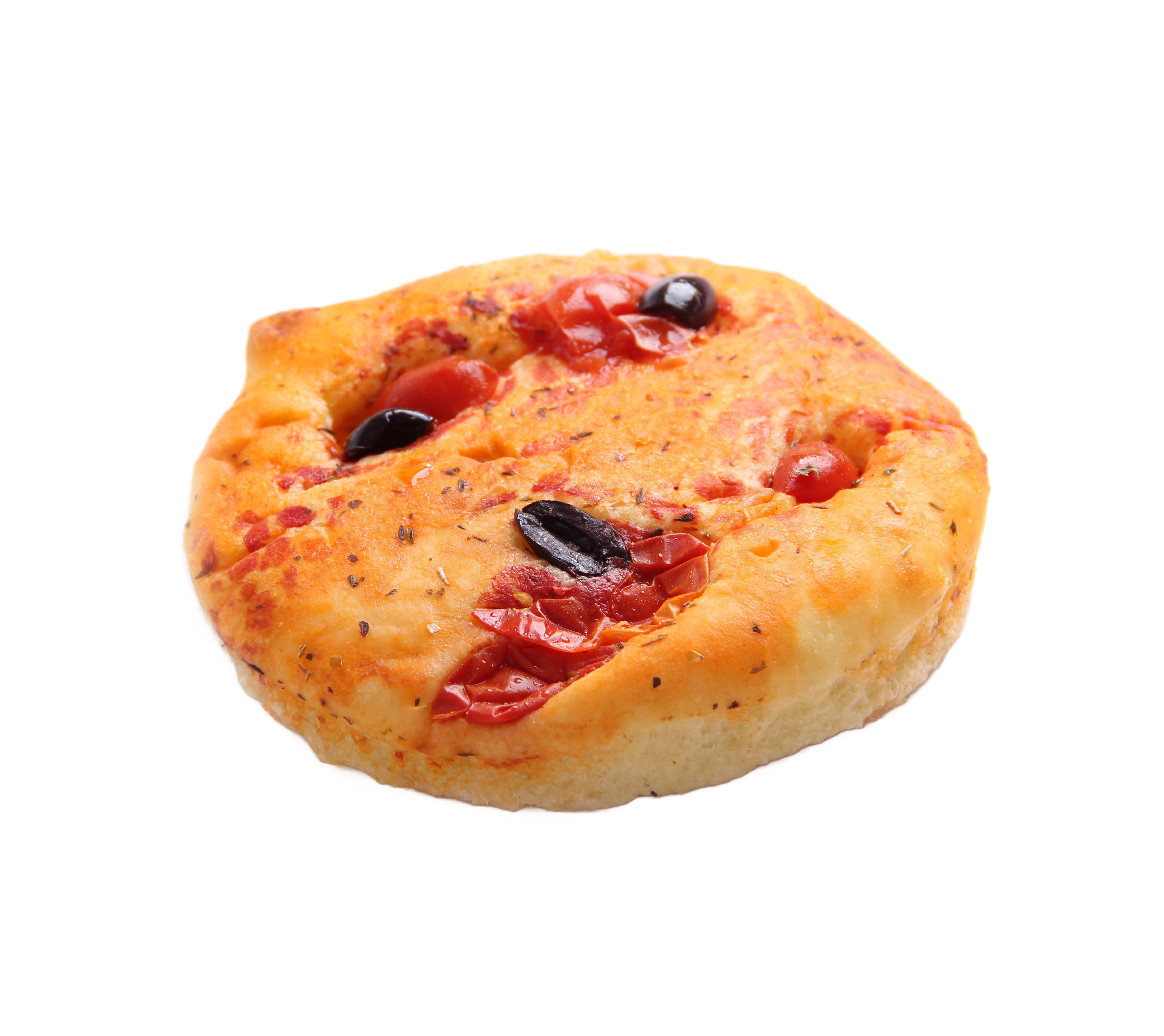 FOCACCIA 160G CON POMODORINI E OLIVE  DIA 14CM